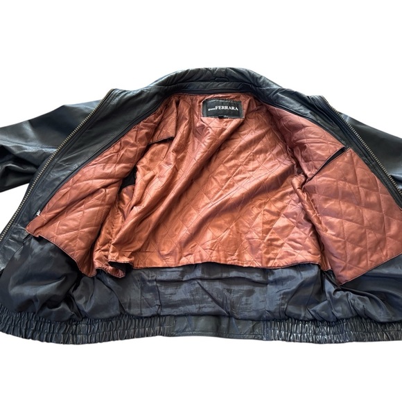 Gianni Ferrara Leather Jacket Men Size Large Black Full Zip Lined - Picture 8 of 10